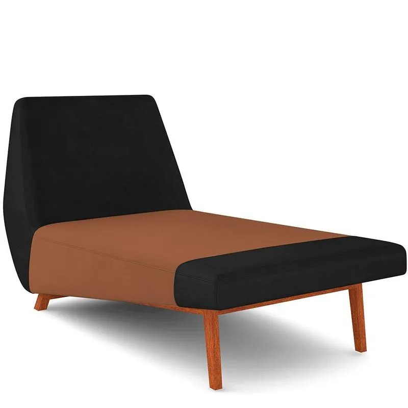 Sofá Chaise Longue Sala de Estar Living Parisi D02 Couríssimo Preto B-159 Couríssimo Camel B-14 - Lyam Decor