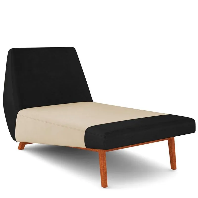 Sofá Chaise Longue Sala de Estar Living Parisi D02 Couríssimo Preto B-159 Linho Bege D-463 - Lyam Decor