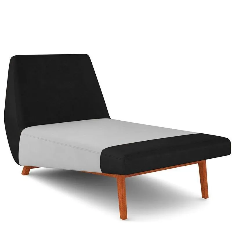 Sofá Chaise Longue Sala De Estar Living Parisi D02 Couríssimo Preto B-159 Linho Cinza D-315 - Lyam Decor