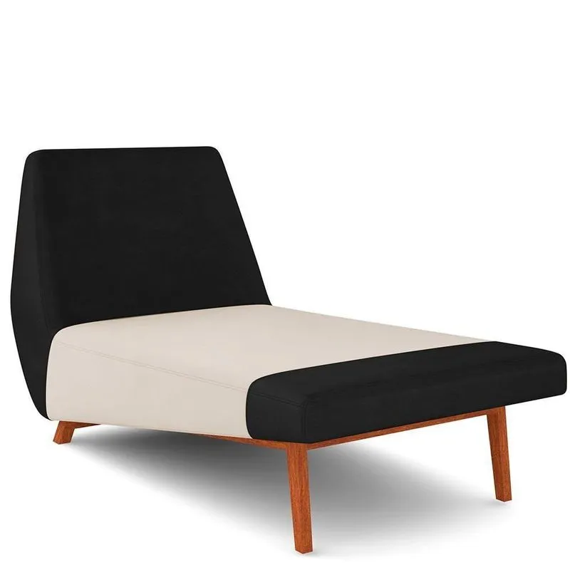 Sofá Chaise Longue Living Parisi D02 Couríssimo Preto B-159 Linho Cru D-461