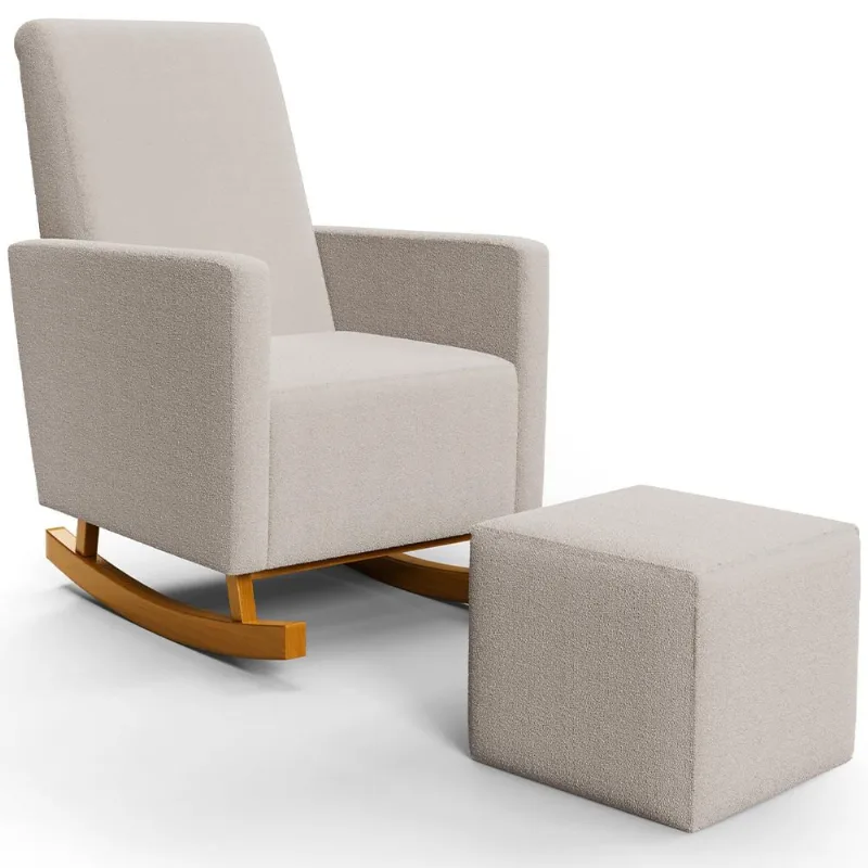Poltrona de Amamentação com Balanço e Puff Ravena W01 Bouclê Creme - Lyam Decor