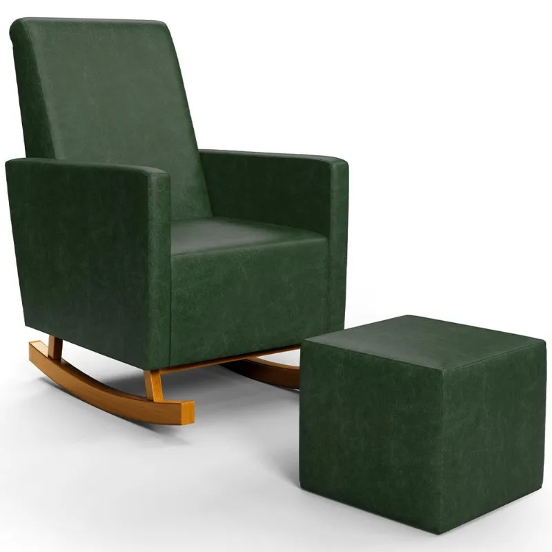 Poltrona de Amamentação com Balanço e Puff Ravena W01 Couríssimo Verde Musgo - Lyam Decor