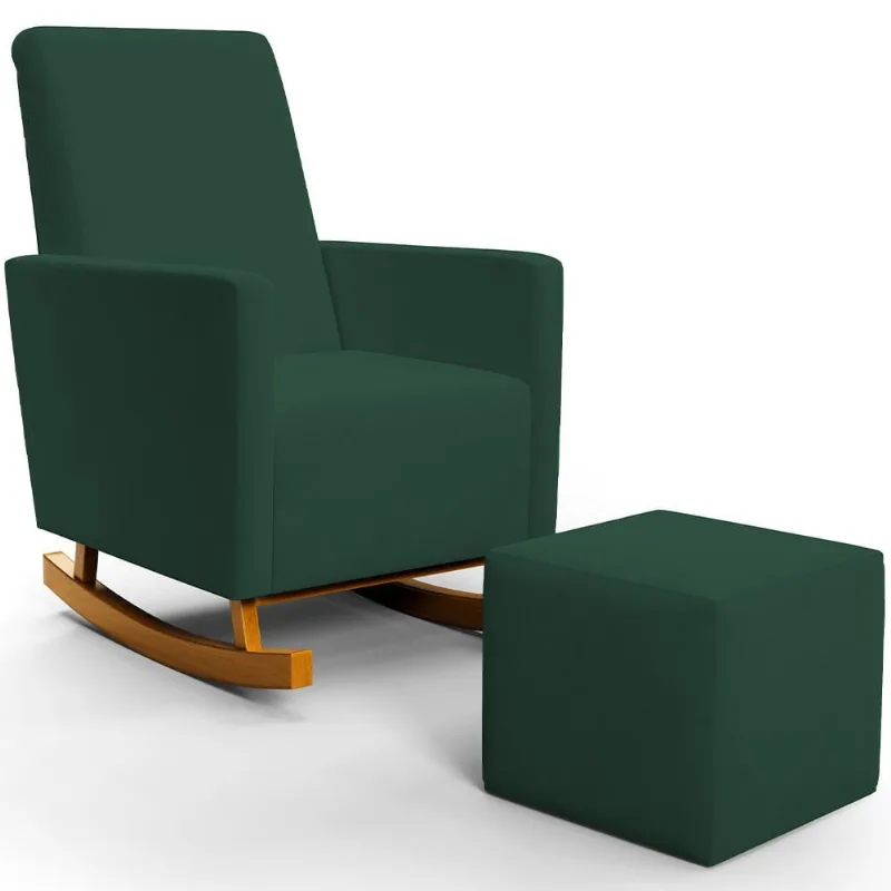 Poltrona de Amamentação com Balanço e Puff Ravena W01 Suede Verde - Lyam Decor