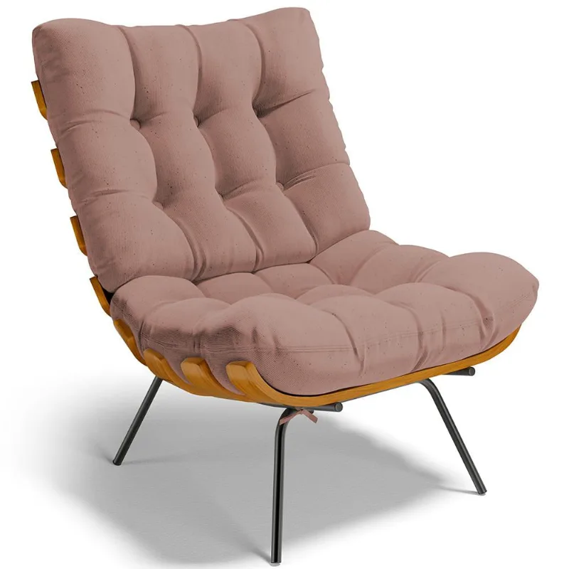 Poltrona Decorativa Sala de Estar Costela L02 Linho Rosê - Lyam Decor
