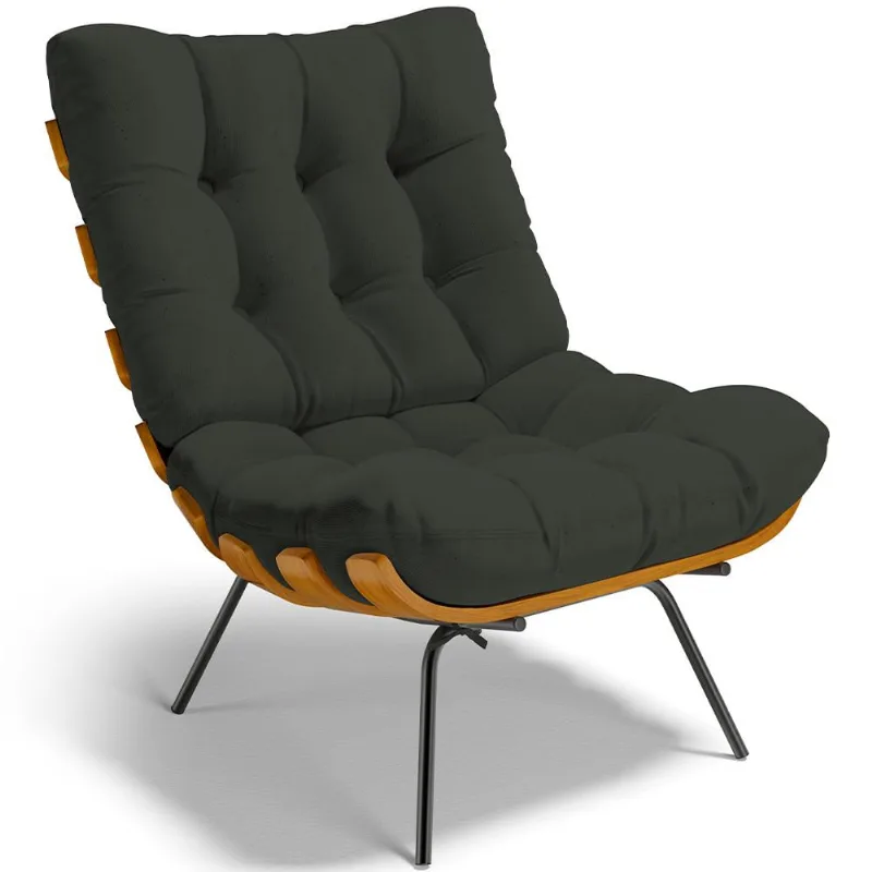 Poltrona Decorativa Sala de Estar Costela L02 Linho Verde - Lyam Decor