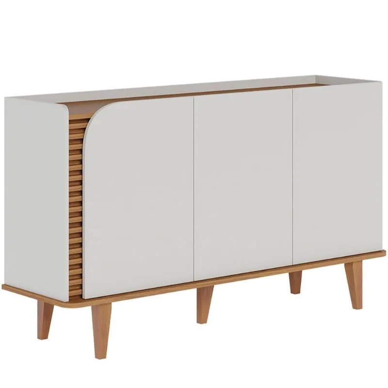 Aparador Buffet Para Sala De Jantar 3 Portas Elora C04 Off White Matte Freijó - Lyam Decor - Lyam Decor