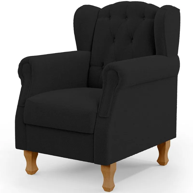 Poltrona Decorativa Para Sala de Estar Yara P02 Bouclê Preto - Lyam Decor