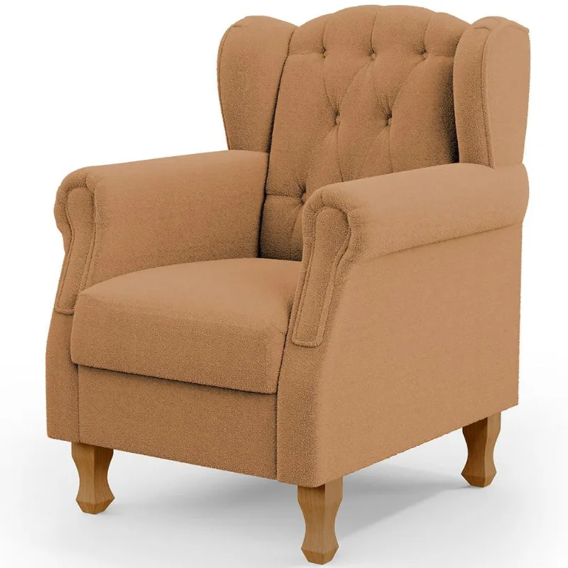 Poltrona Decorativa Para Sala de Estar Yara P02 Bouclê Mostarda - Lyam Decor
