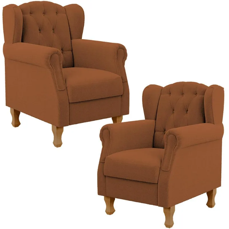 Kit 02 Poltronas Decorativa Para Sala De Estar Yara P02 Bouclê Terracota - Lyam Decor