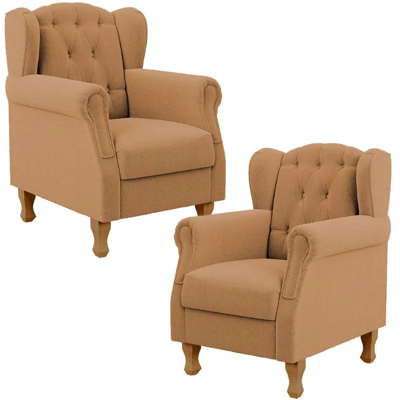 Kit 02 Poltronas Decorativa Para Sala De Estar Yara P02 Bouclê Mostarda - Lyam Decor
