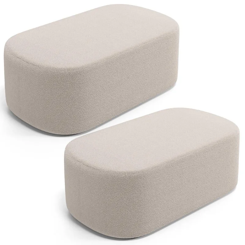 Kit 02 Puffs Decorativos Orgânico para Living Quarto 100cm Doha W01 Bouclê Creme - Lyam Decor