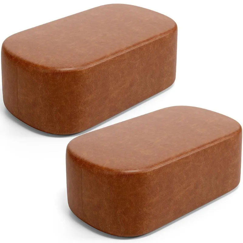 Kit 02 Puffs Decorativos Orgânico para Living Quarto 100cm Doha W01 Couríssimo Camel - Lyam Decor - Lyam Decor