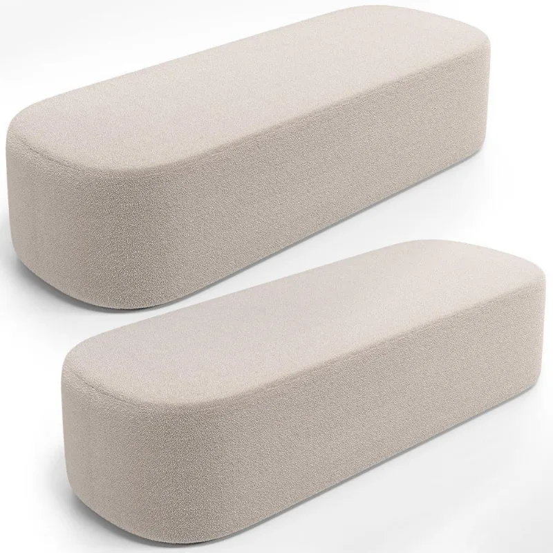 Kit 02 Puffs Decorativos Orgânico Para Living Quarto 195cm Doha W01 Bouclê Creme - Lyam Decor