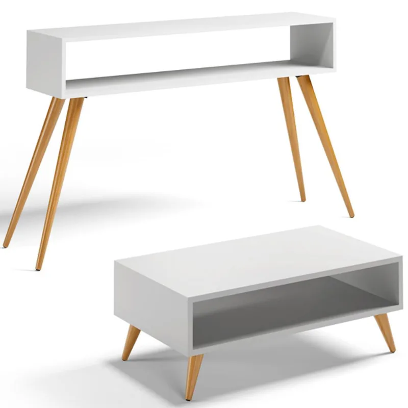 Kit Aparador com Mesa de Centro Mônaco Pés Palito L03 Branco - Lyam Decor - Lyam Decor
