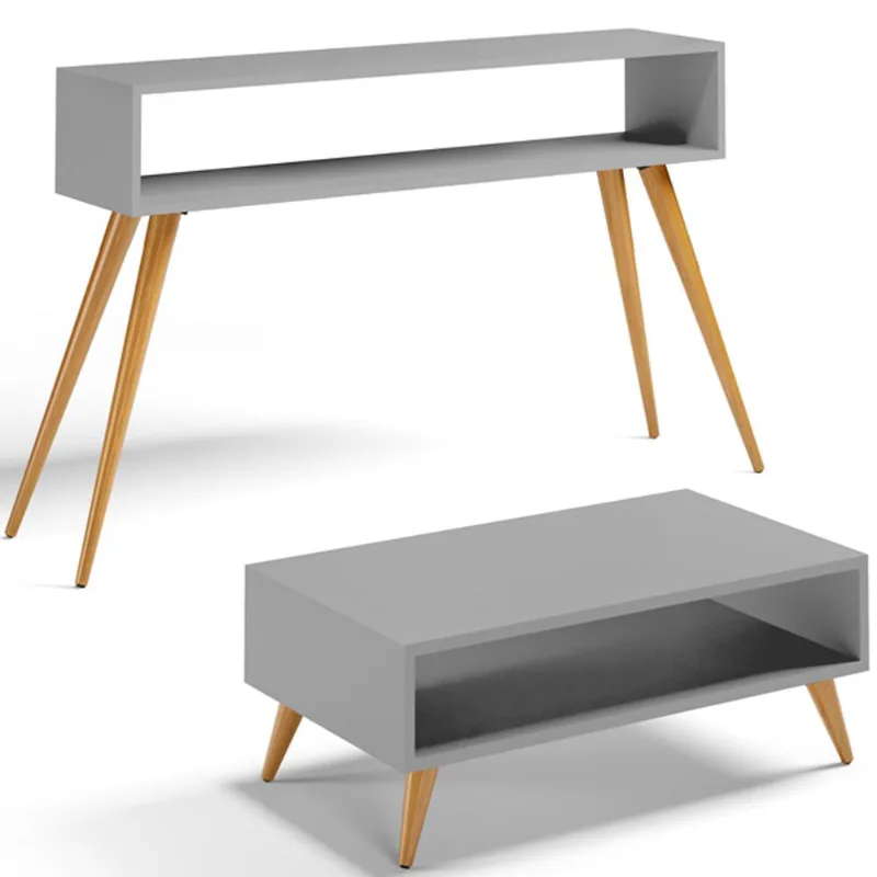 Kit Aparador com Mesa de Centro Mônaco Pés Palito L03 Cinza - Lyam Decor - Lyam Decor