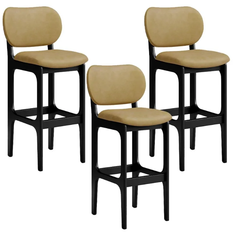 Kit 3 Banquetas Alta Bar Cozinha Sala Jantar Fixa Betta L02 Preto Couríssimo Casco Fendi - Lyam Decor - Lyam Decor