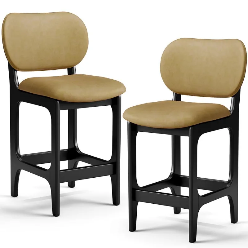 Kit 02 Banquetas Baixa Bar Cozinha E Sala De Jantar Fixa Betta L02 Preto Couríssimo Casco Fendi - Lyam Decor - Lyam Decor
