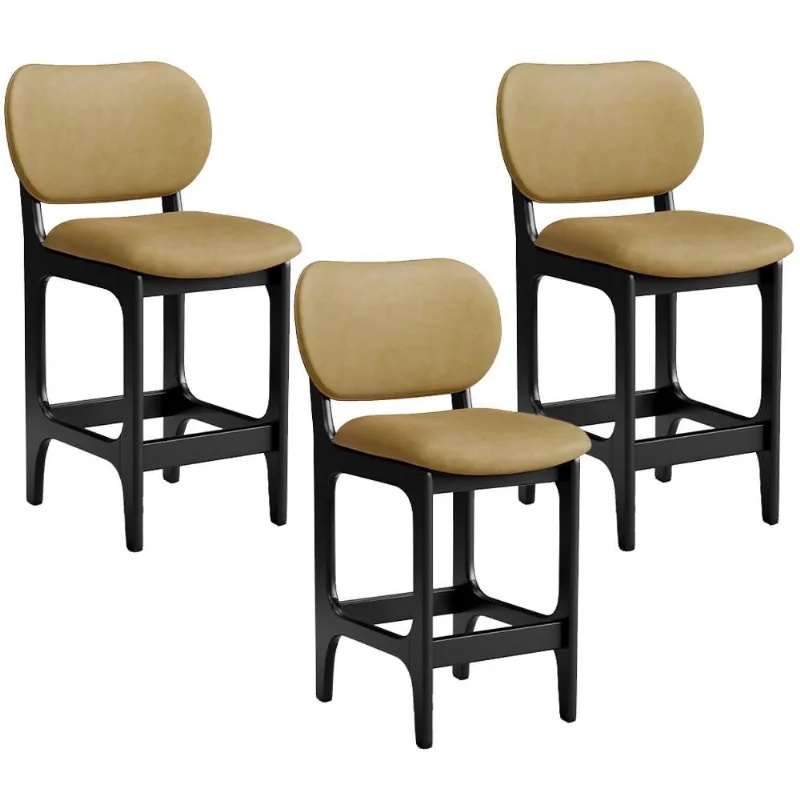 Kit 03 Banquetas Baixa Bar Cozinha E Sala De Jantar Fixa Betta L02 Preto Couríssimo Casco Fendi - Lyam Decor - Lyam Decor
