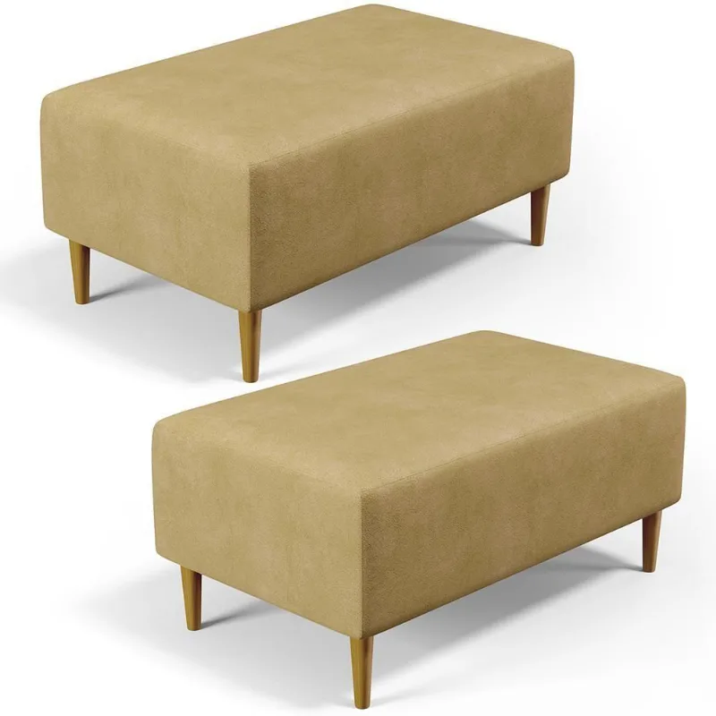 Kit 02 Puffs Decorativo Sala De Estar Cléo W01 Pés Palito 90 Cm Couríssimo Casco Fendi - Lyam Decor