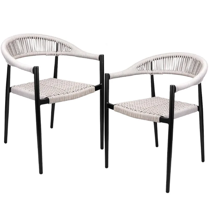 Kit 02 Cadeiras Decorativas Área Gourmet Base Preto Corda Náutica Nevada R01 Amêndoa - Lyam Decor