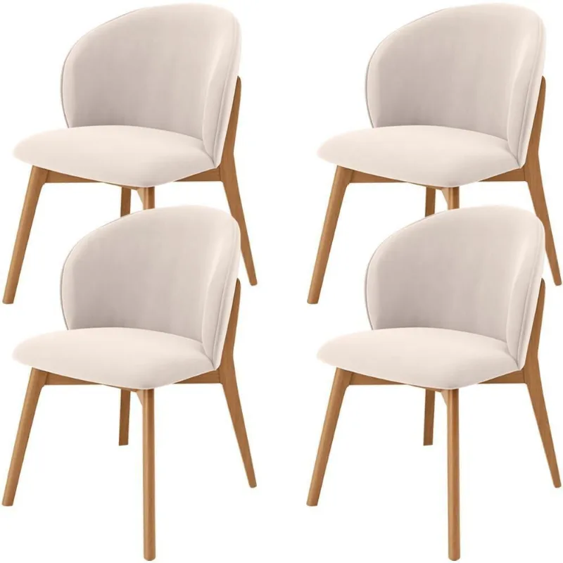 Kit 04 Cadeiras De Jantar E Estar Living Estofada Mia L02 Suede Bege - Lyam Decor