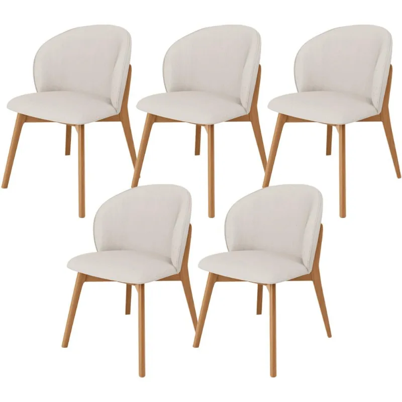Kit 05 Cadeiras de Jantar e Estar Living Estofada Mia L02 Linho Cru - Lyam Decor - Lyam Decor