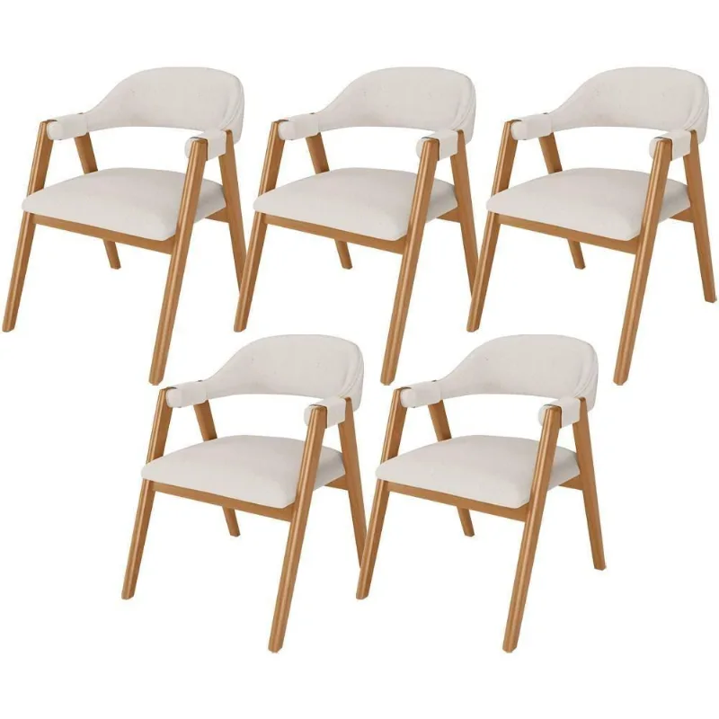 Kit 05 Cadeiras De Jantar E Estar Living Estofada Nadja L02 Linho Cru - Lyam Decor - Lyam Decor