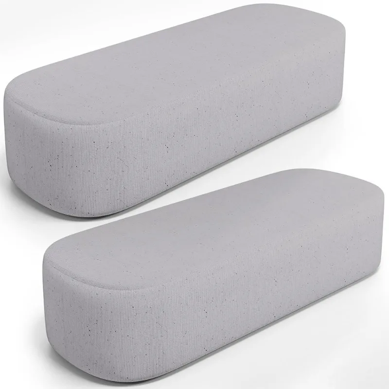 Kit 02 Puffs Decorativos Orgânicos Para Living Quarto 160cm Doha W01 Linho Cinza - Lyam Decor