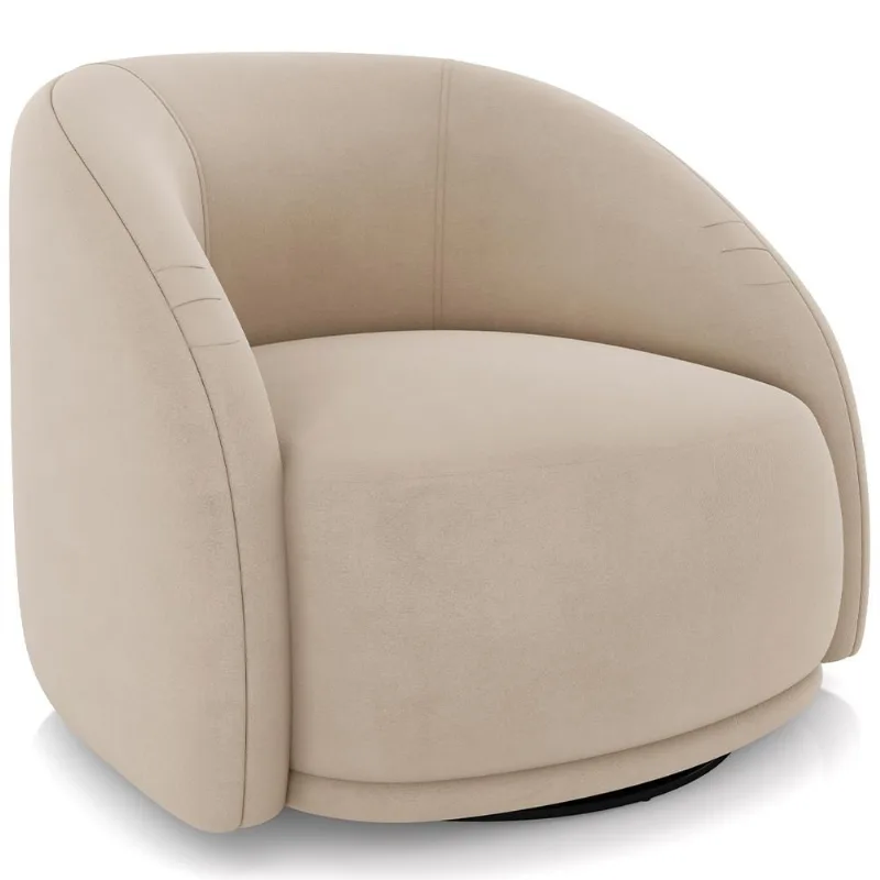 Poltrona Decorativa Giratória Angelina M03 Veludo Bege - Lyam Decor - Lyam Decor