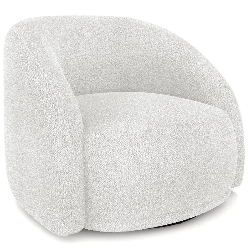 Poltrona Decorativa Giratória Angelina M03 Bouclê Branco - Lyam Decor - Lyam Decor