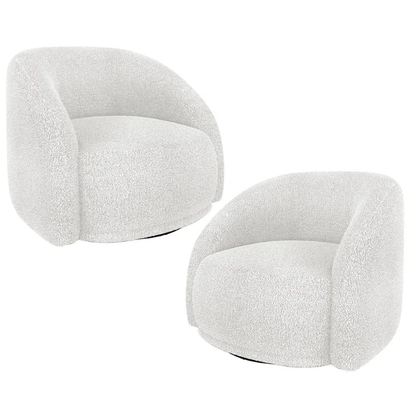 Kit 02 Poltronas Decorativa Giratória Angelina M03 Bouclê Branco - Lyam Decor - Lyam Decor