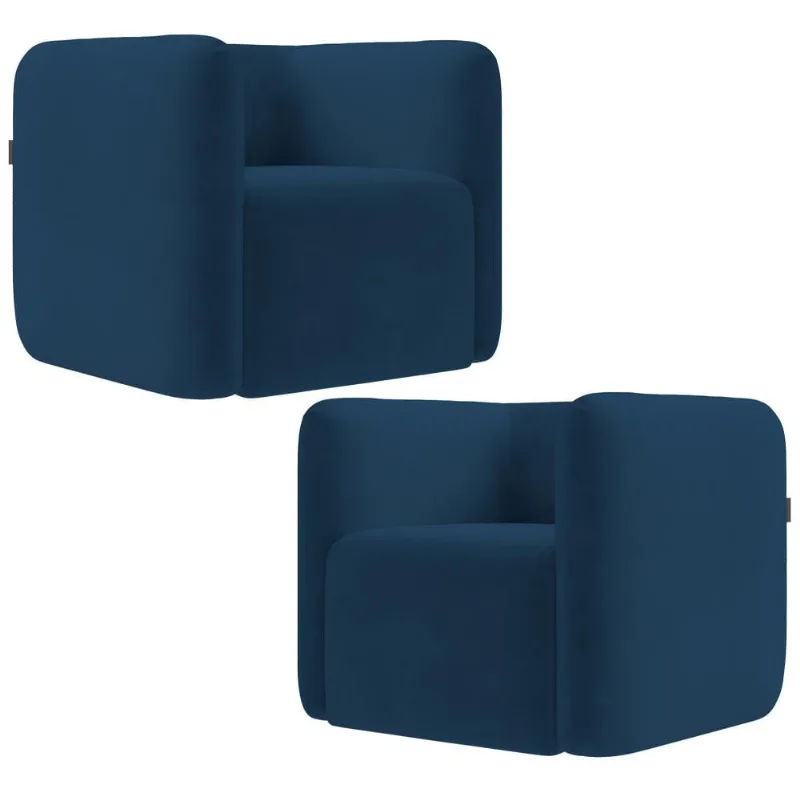 Kit 02 Poltronas Decorativas Para Sala de Estar Fixa Living Peônia K01 Veludo Azul Marinho - Lyam Decor - Lyam Decor