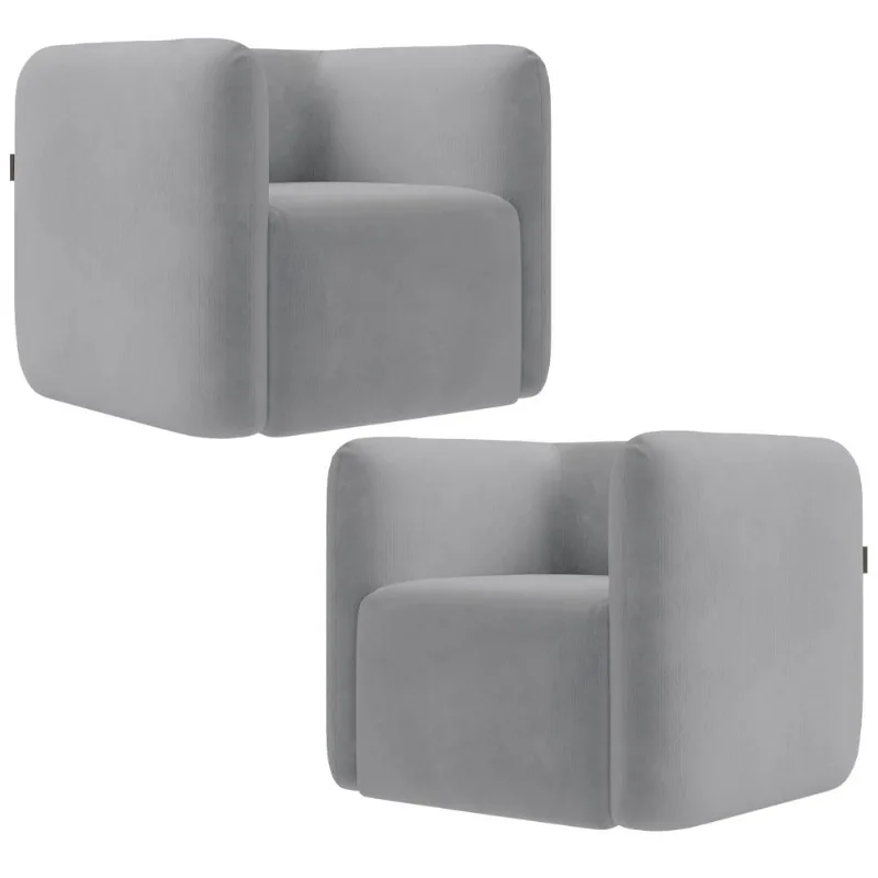 Kit 02 Poltronas Decorativas Para Sala de Estar Fixa Living Peônia K01 Veludo Cinza - Lyam Decor - Lyam Decor