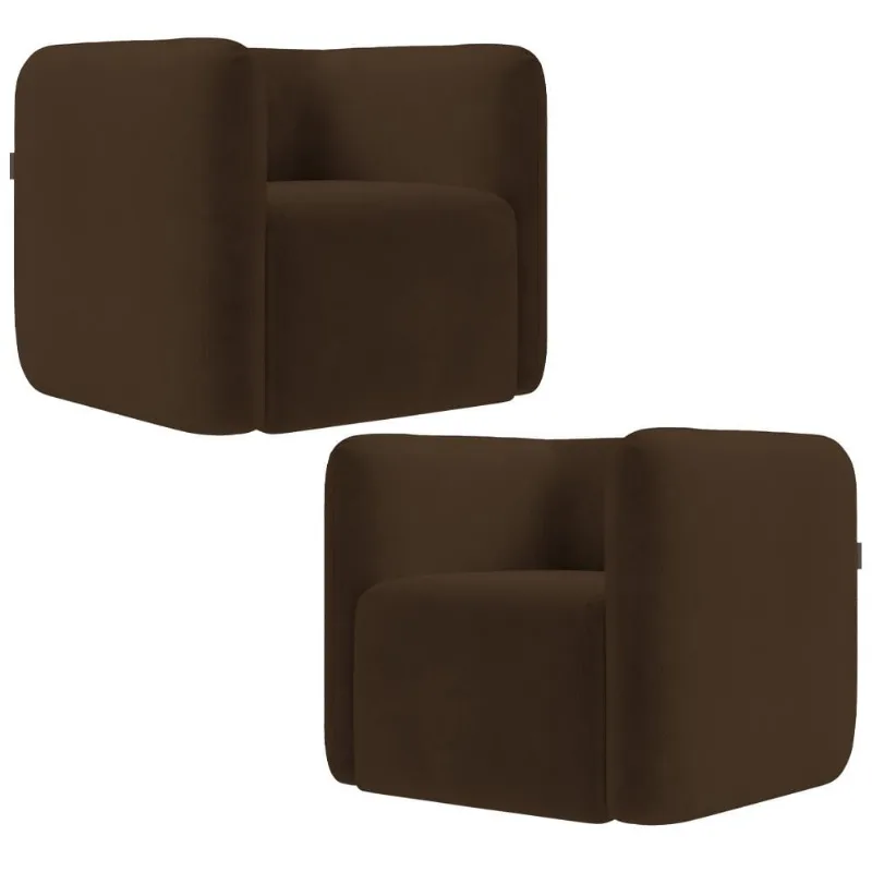 Kit 02 Poltronas Decorativas Para Sala de Estar Fixa Living Peônia K01 Veludo Marrom - Lyam Decor - Lyam Decor