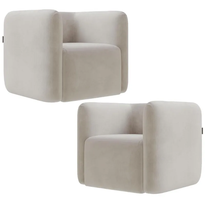 Kit 02 Poltronas Decorativas Para Sala de Estar Fixa Living Peônia K01 Veludo Bege - Lyam Decor - Lyam Decor
