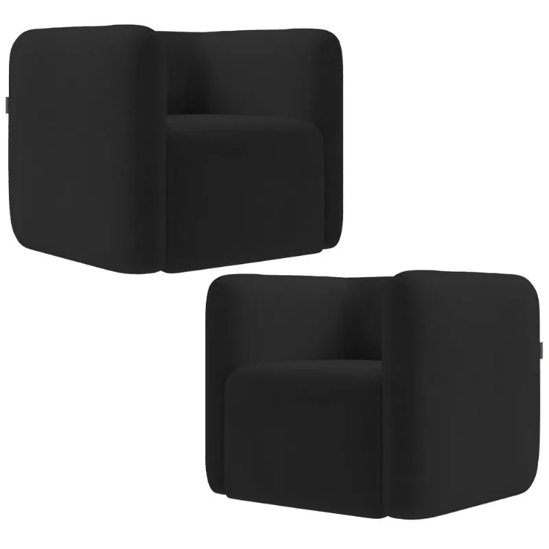 Kit 02 Poltronas Decorativas Para Sala de Estar Fixa Living Peônia K01 Veludo Preto - Lyam Decor - Lyam Decor