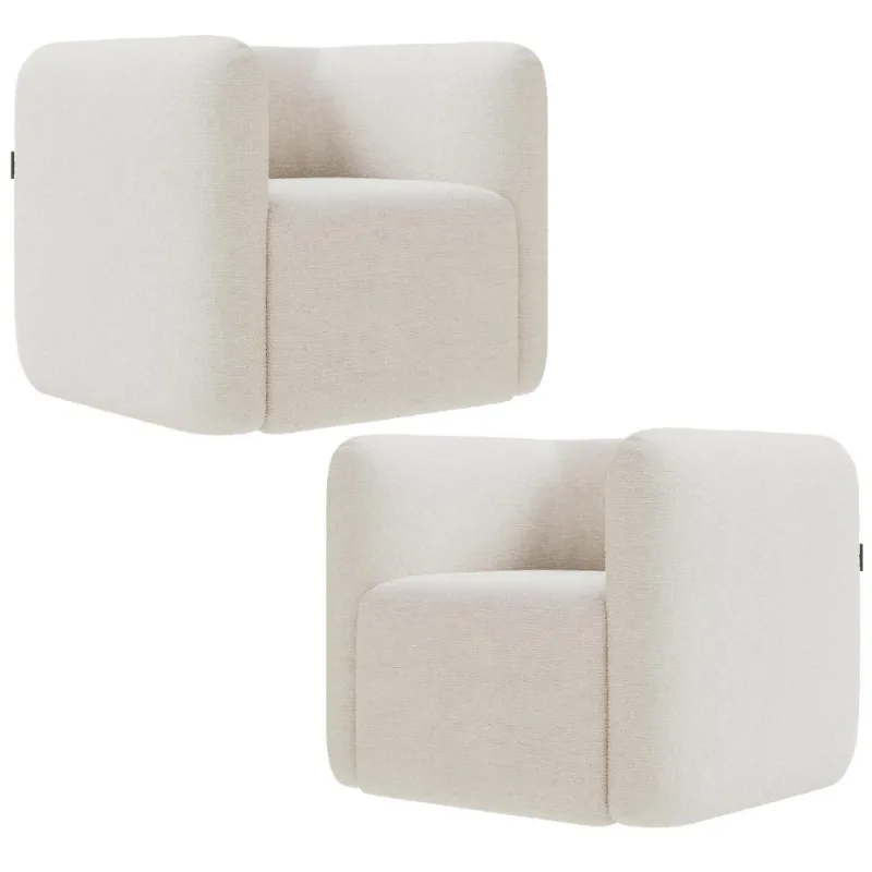Kit 02 Poltronas Decorativas Para Sala de Estar Fixa Living Peônia K01 Bouclê Creme - Lyam Decor - Lyam Decor