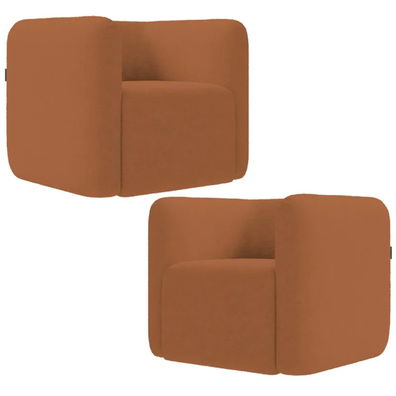 Kit 02 Poltronas Decorativas Para Sala de Estar Fixa Living Peônia K01 Bouclê Mostarda - Lyam Decor - Lyam Decor