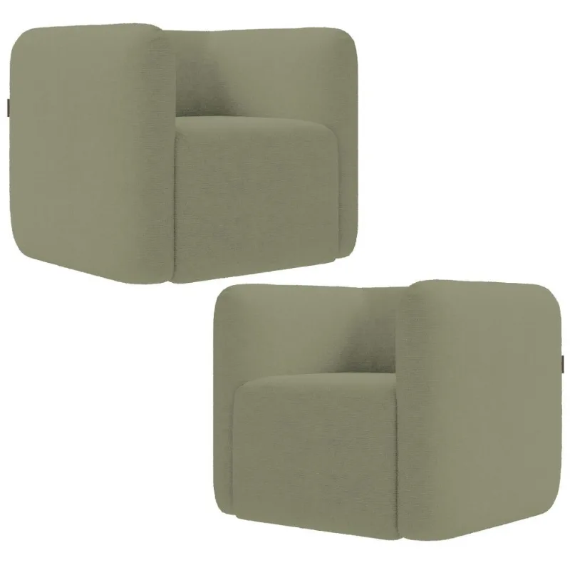 Kit 02 Poltronas Decorativas Para Sala de Estar Fixa Living Peônia K01 Bouclê Verde - Lyam Decor - Lyam Decor