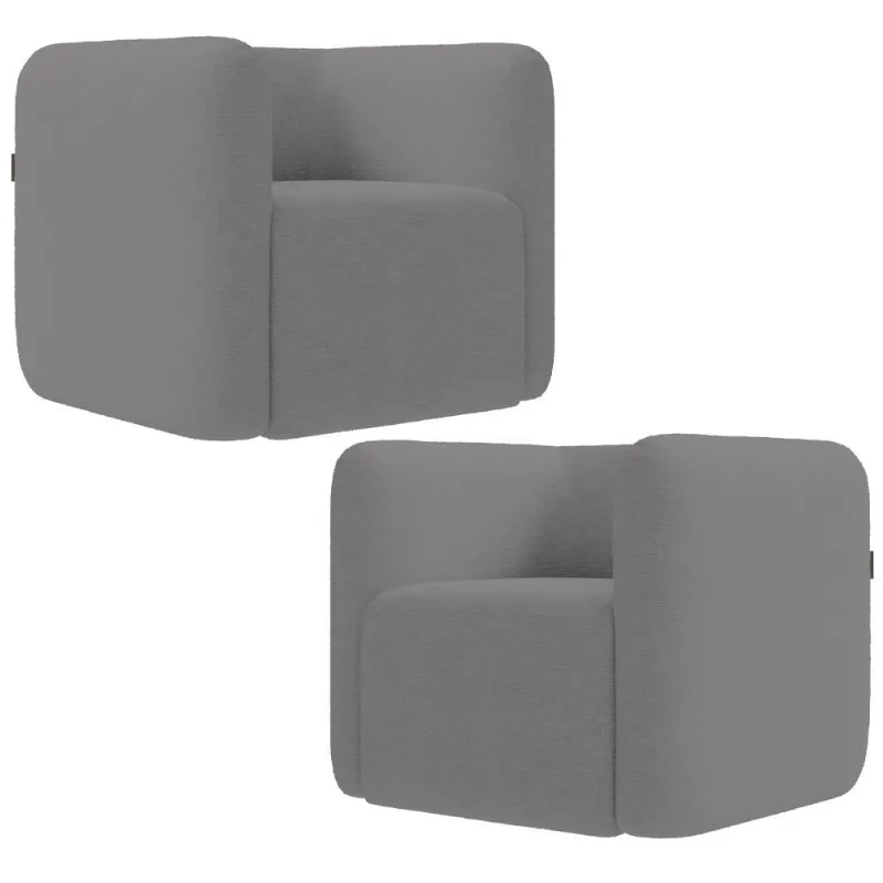 Kit 02 Poltronas Decorativas Para Sala de Estar Fixa Living Peônia K01 Bouclê Cinza - Lyam Decor - Lyam Decor