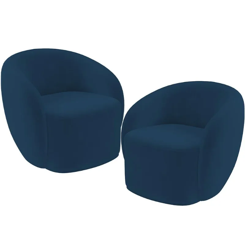Kit 02 Poltronas Decorativas Para Sala de Estar Living Gliese K01 Veludo Azul Marinho - Lyam Decor - Lyam Decor