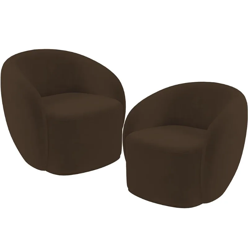 Kit 02 Poltronas Decorativas Para Sala de Estar Living Gliese K01 Veludo Marrom - Lyam Decor - Lyam Decor