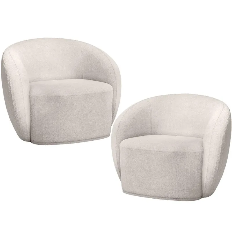 Kit 02 Poltronas Decorativas Para Sala de Estar Living Gliese K01 Bouclê Creme - Lyam Decor - Lyam Decor