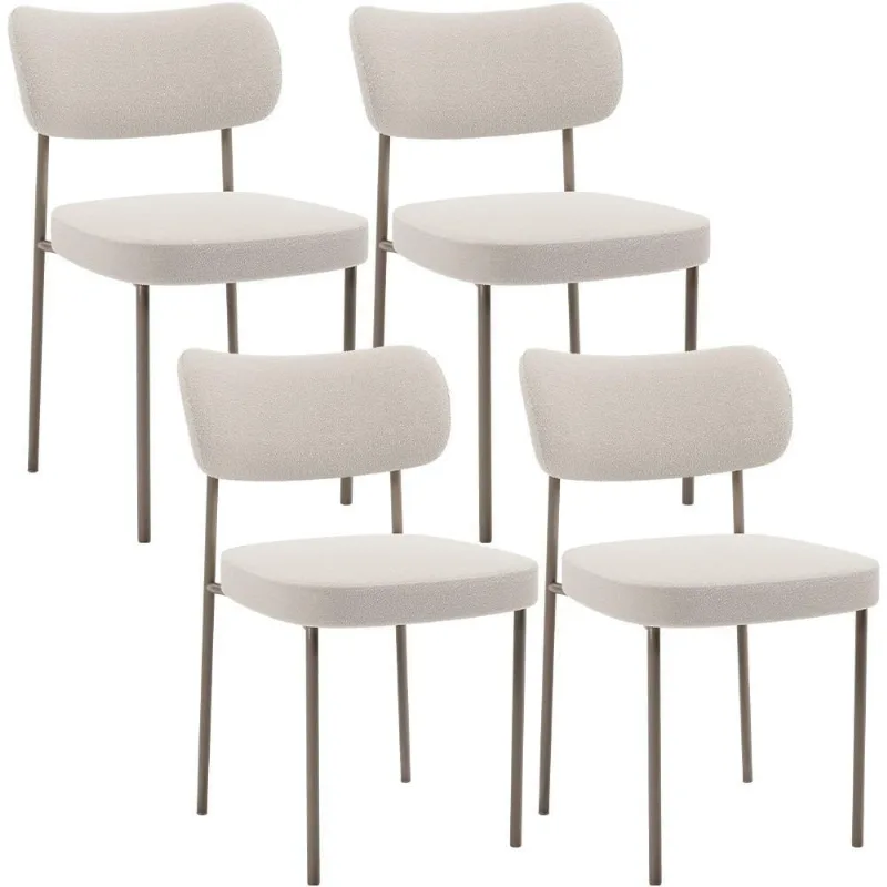 Kit 04 Cadeiras Decorativa Estofada Para Sala De Jantar Melina Base Arena L02 Bouclê Cru - Lyam Decor - Lyam Decor