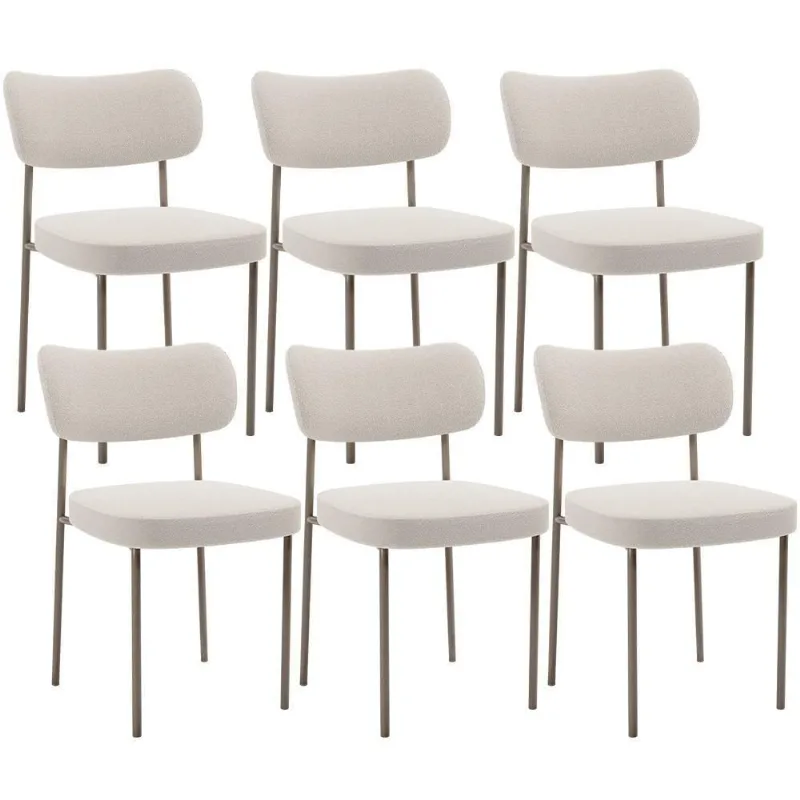 Kit 06 Cadeiras Estofadas Para Sala De Jantar Melina Base Arena L02 Bouclê Cru - Lyam Decor - Lyam Decor