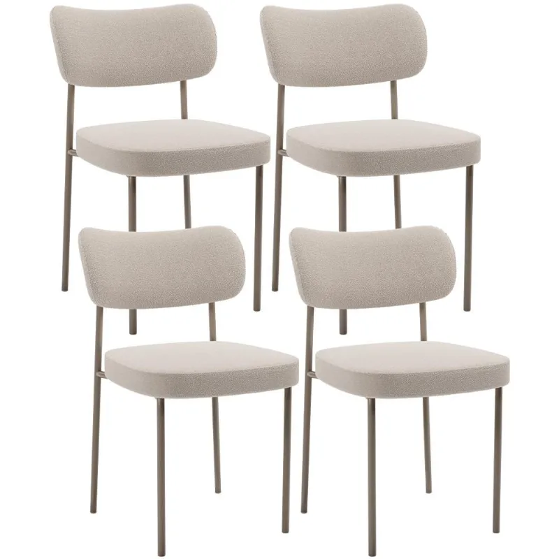 Kit 04 Cadeiras Decorativa Estofada Para Sala de Jantar Melina Base Arena L02 Bouclê Creme - Lyam Decor - Lyam Decor