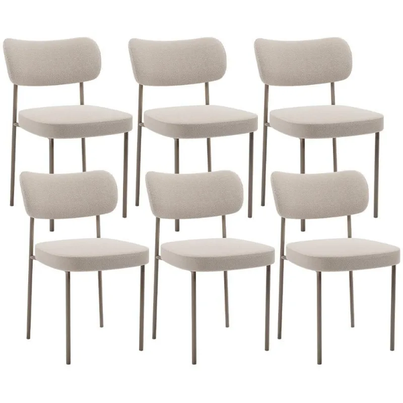 Kit 06 Cadeiras Estofadas Para Sala De Jantar Melina Base Arena L02 Bouclê Creme - Lyam Decor