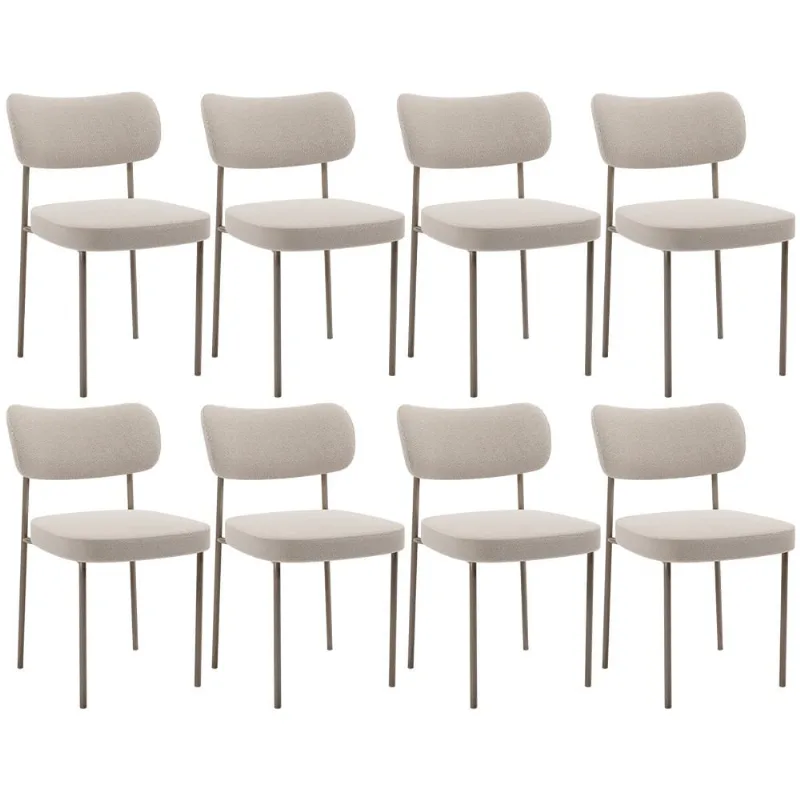 Kit 08 Cadeiras Estofadas Para Sala De Jantar Melina Base Arena L02 Bouclê Creme - Lyam Decor - Lyam Decor