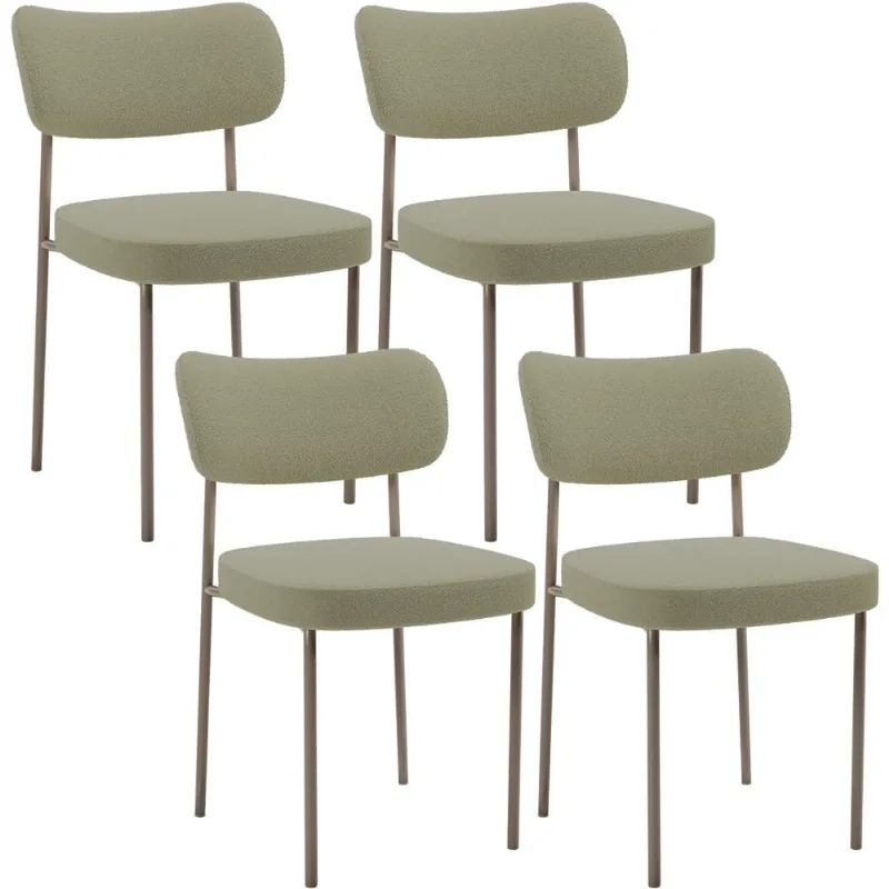 Kit 04 Cadeiras Decorativa Estofada Para Sala de Jantar Melina Base Arena L02 Bouclê Oliva - Lyam Decor - Lyam Decor