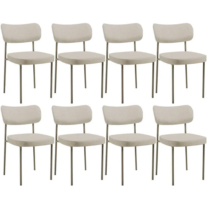 Kit 08 Cadeiras Estofadas Para Sala De Jantar Melina Base Arena L02 Linho Bege - Lyam Decor - Lyam Decor